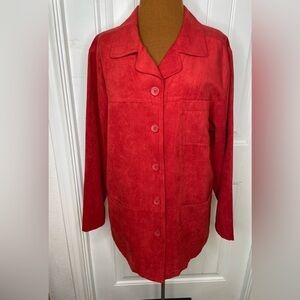 Coaco Red Button Front Faux Suede Shirt Jacket Shacket Size Large